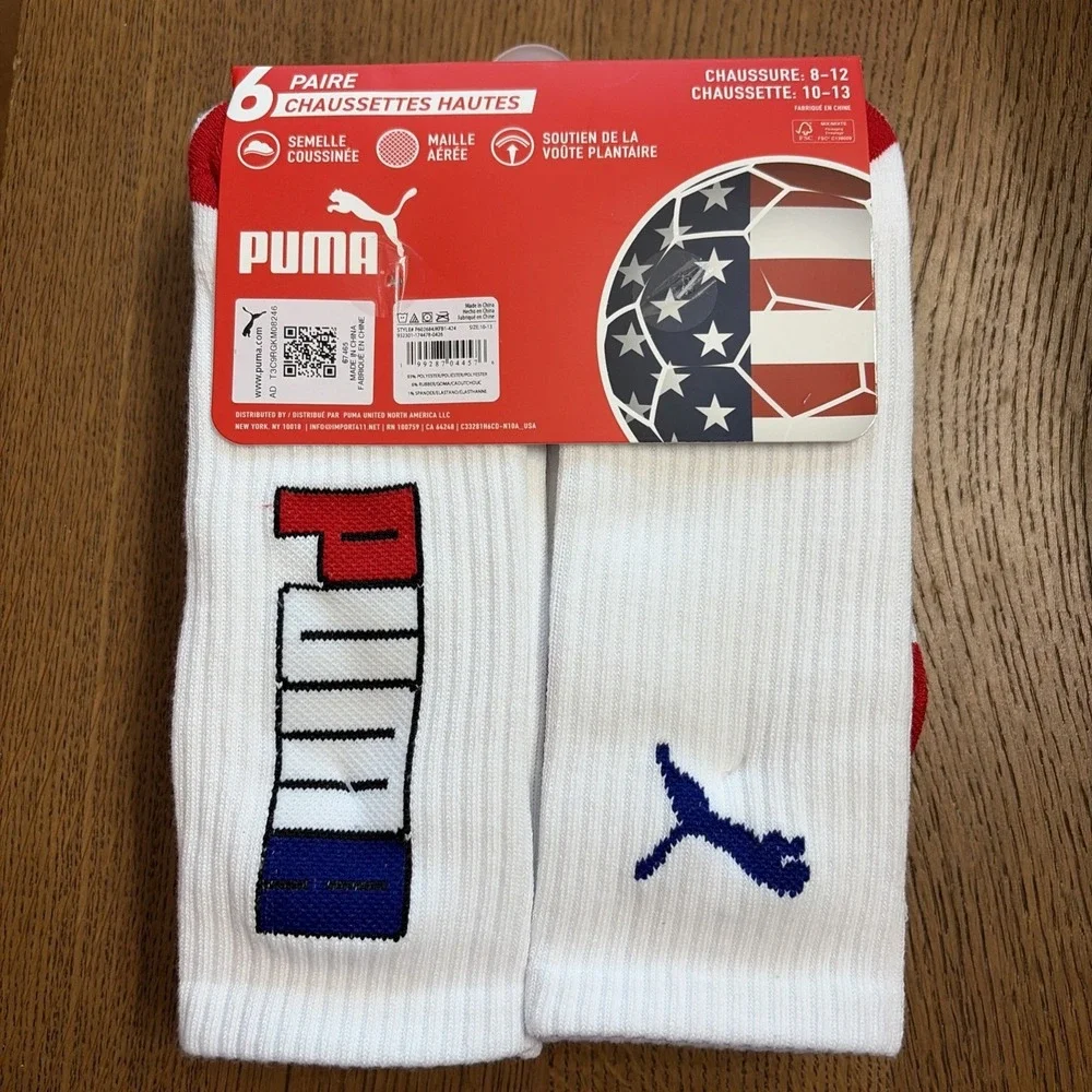 PUMA Men's World Cup Soccer Crew Socks U.S.A. - Shoe Size 8-12 - 6 Pair - NEW